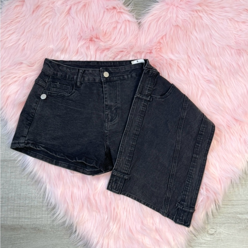 Black Denim Crossover‎ Skirt Shorts